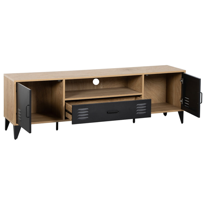 Tribeca - meuble tv - effet bois et métal noir - 160 cm - Bois / Noir