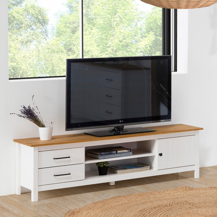 Meuble TV 1 porte 2 tiroirs en bois massif - IDA