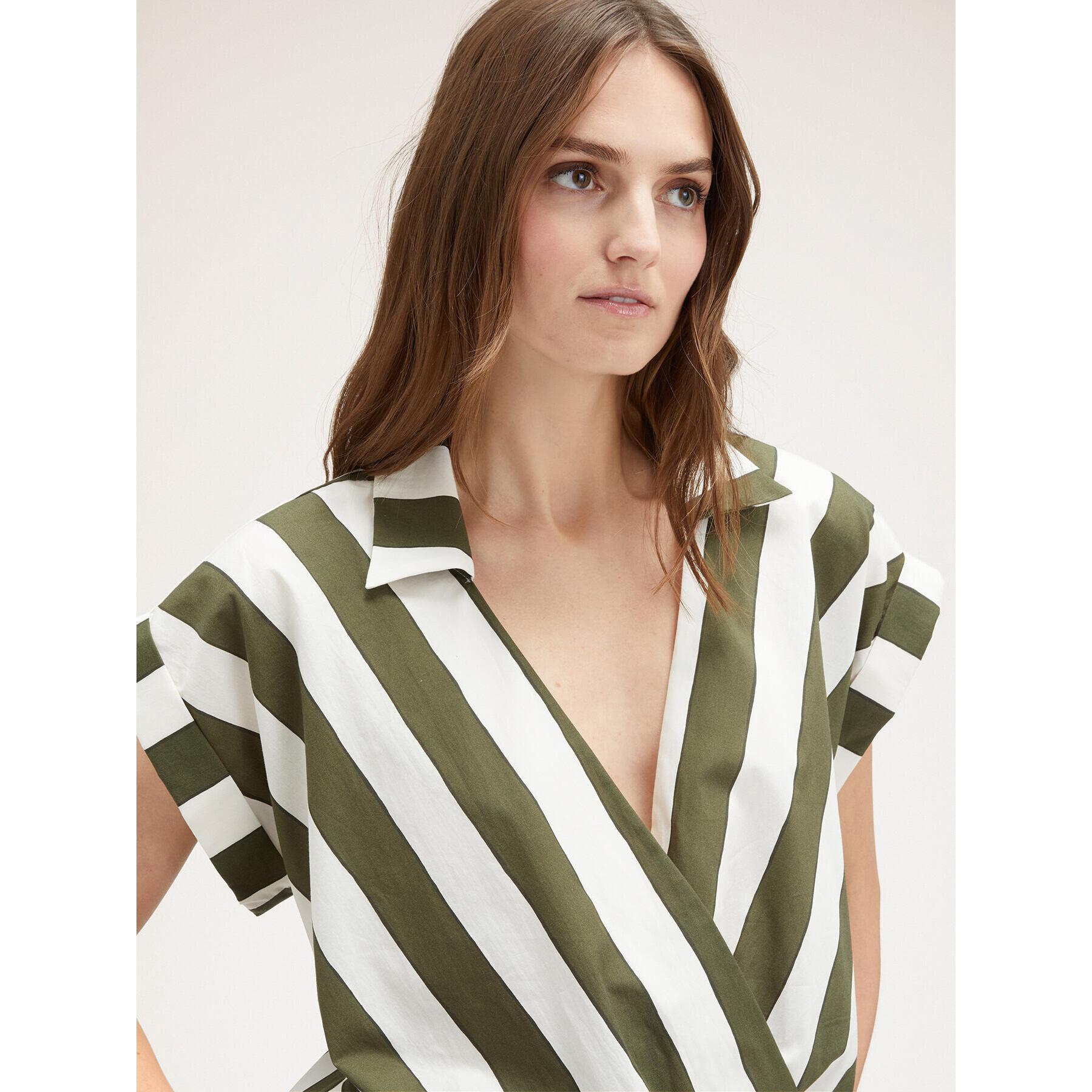 Motivi - Blusa de kimono con cuello a rayas - Verde