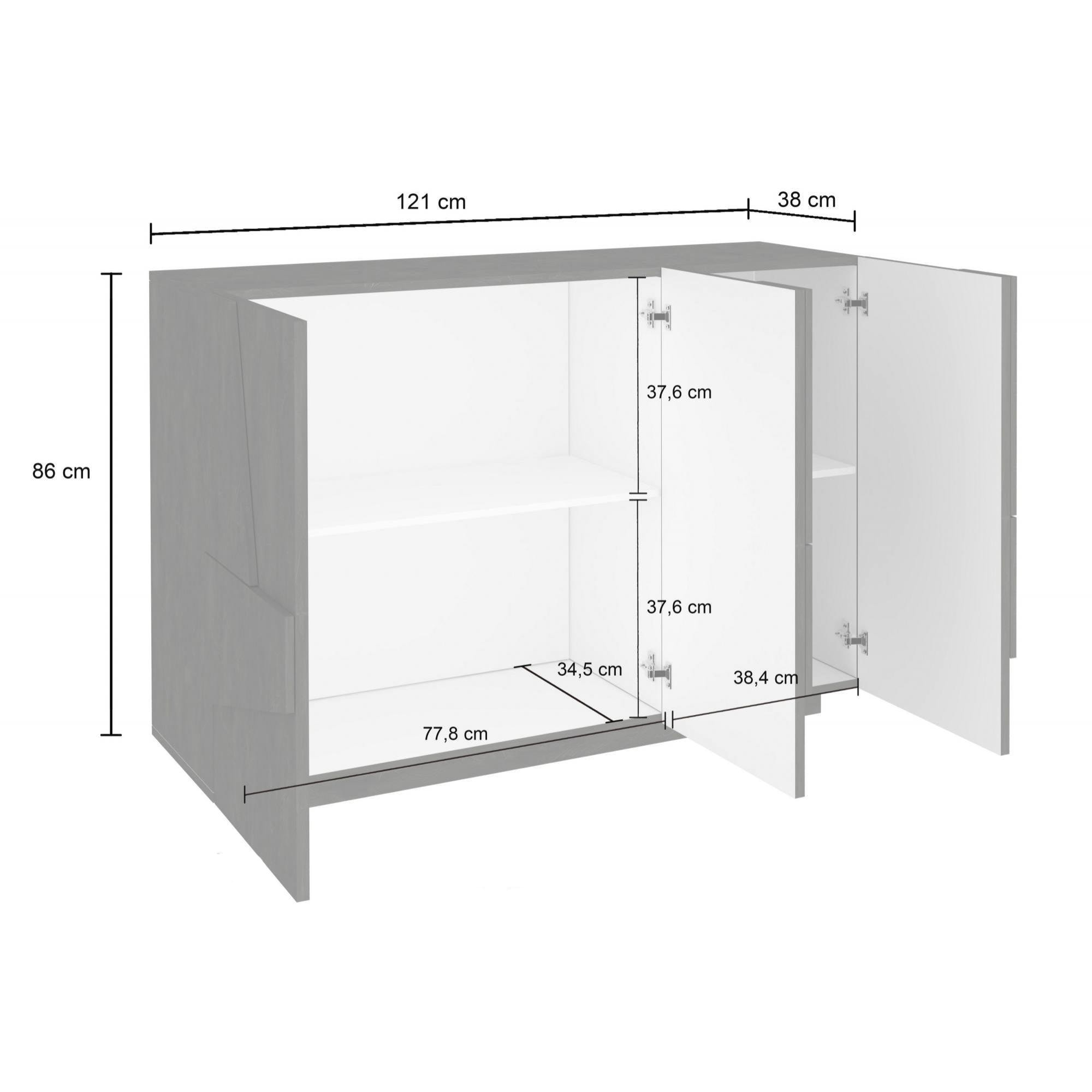 Mobile da ingresso a 3 ante e ripiani interni, Made in Italy, Entratina moderna, Credenza per atrio, cm 121x38h86, colore Grigio Ardesia