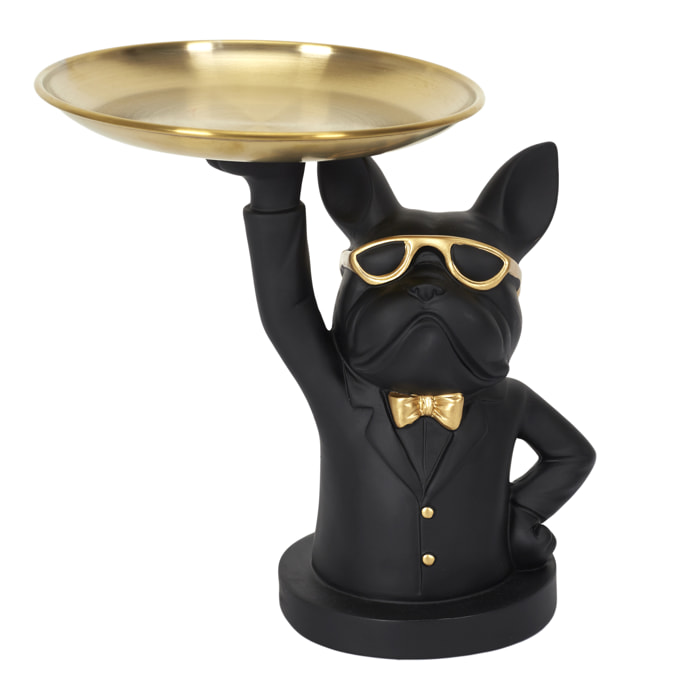Sculpture Deco Bulldog Noir Vide Poche 23cm