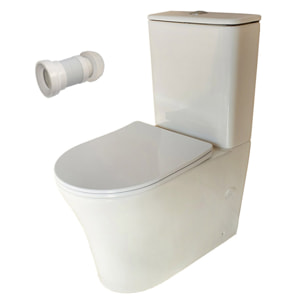 Pack WC A1 + Manguito conector | Inodoro de ceramica | Manguito extensible 150-470mm | WC con Tapa amortiguada | Doble descarga | Salida dual | Alday