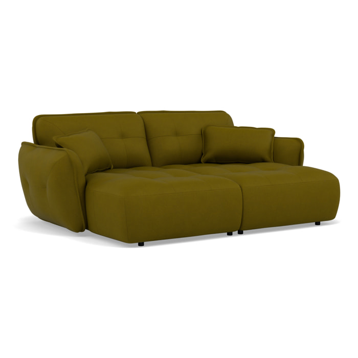 Thais - canapé droit 4 places avec double méridienne assise profonde en tissu texturé - Vert