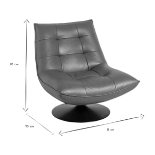 Fauteuil pivotant en cuir marron et métal noir HUXLEY