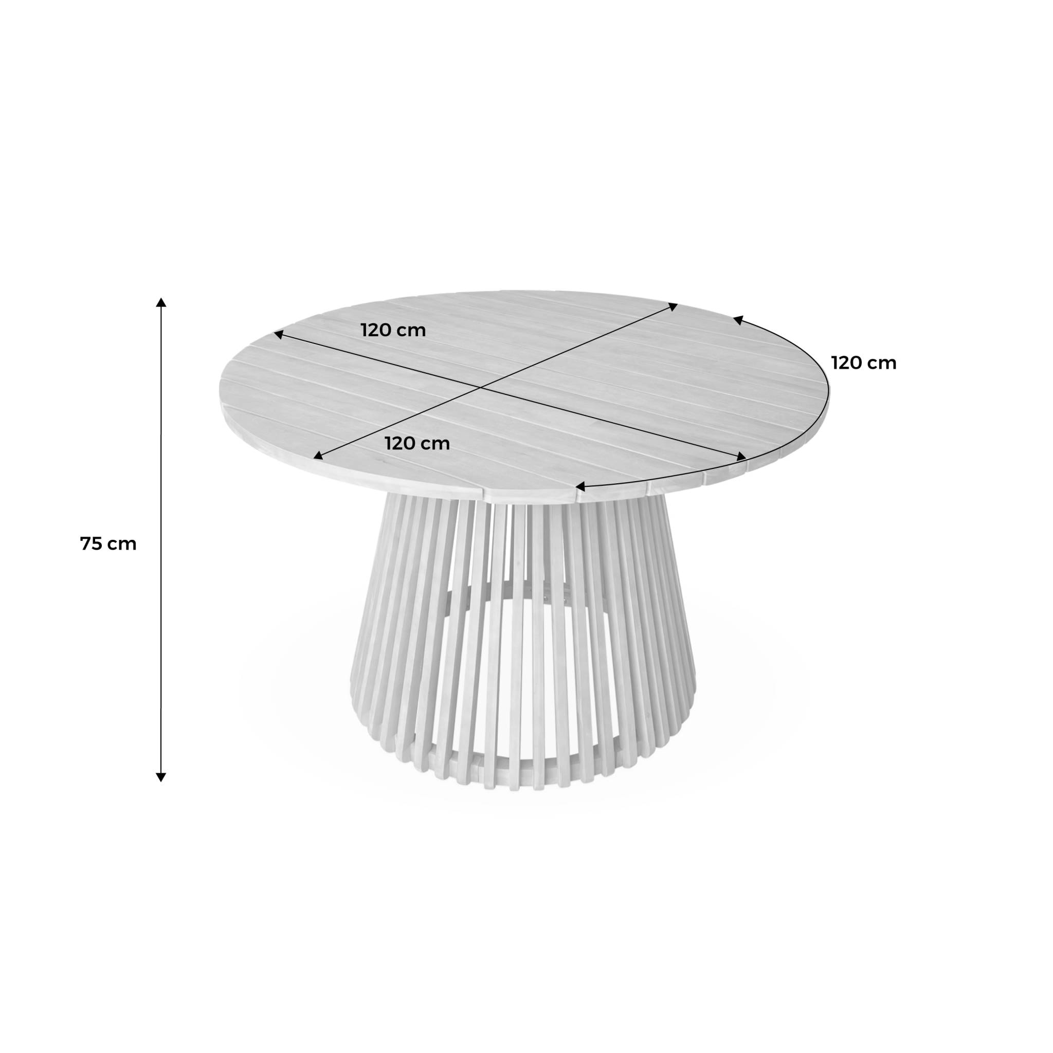 Table à manger ronde en bois d'acacia. 4 places. intérieur et extérieur