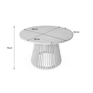 Table à manger ronde en bois d'acacia. 4 places. intérieur et extérieur