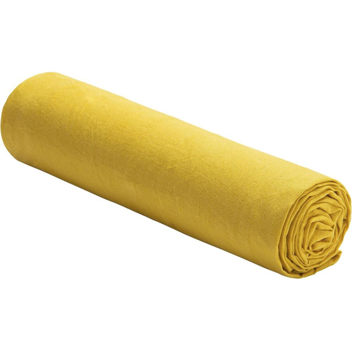 Drap housse - bonnet: 40cm 100% lin lavé jaune paille