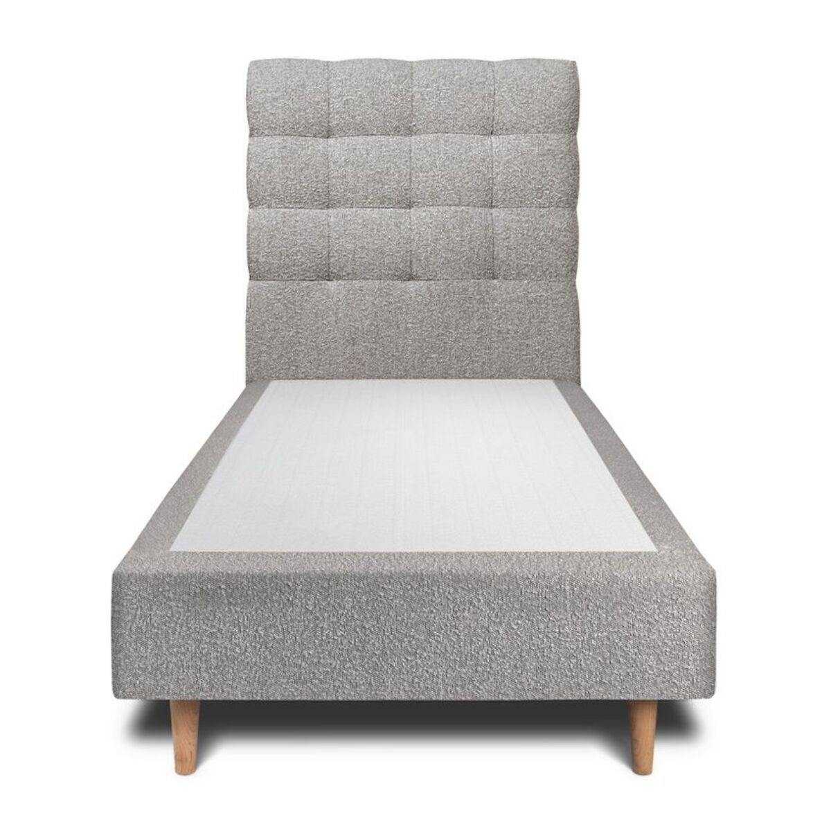 Lit avec tête de lit capitonnée bouclette et sommier tapissier Ep20