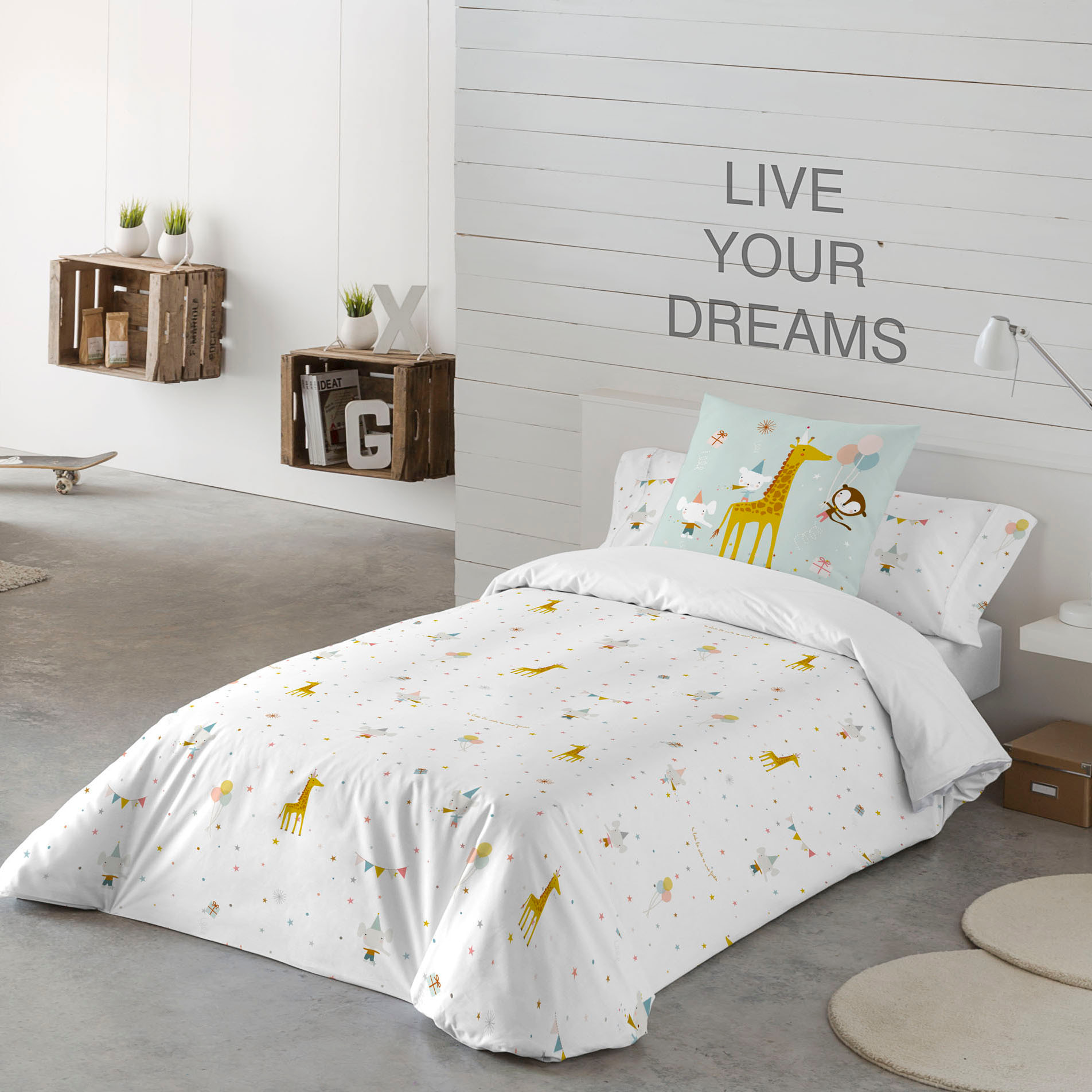 Haciendo el Indio - Funda Nórdica Estampada - Reversible - Infantil - Cierre Solapa - 100% Algodón - Incluye 1 Funda de Almohada - Fiesta