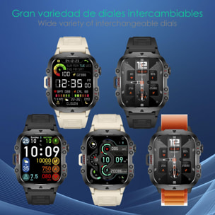 DAM Smartwatch QX11 outdoor. Llamadas Bluetooth, notificaciones push, más de 100 modos deportivos. Monitor cardiaco y O2. 5x1,2x4,3 Cm. Color: Negro