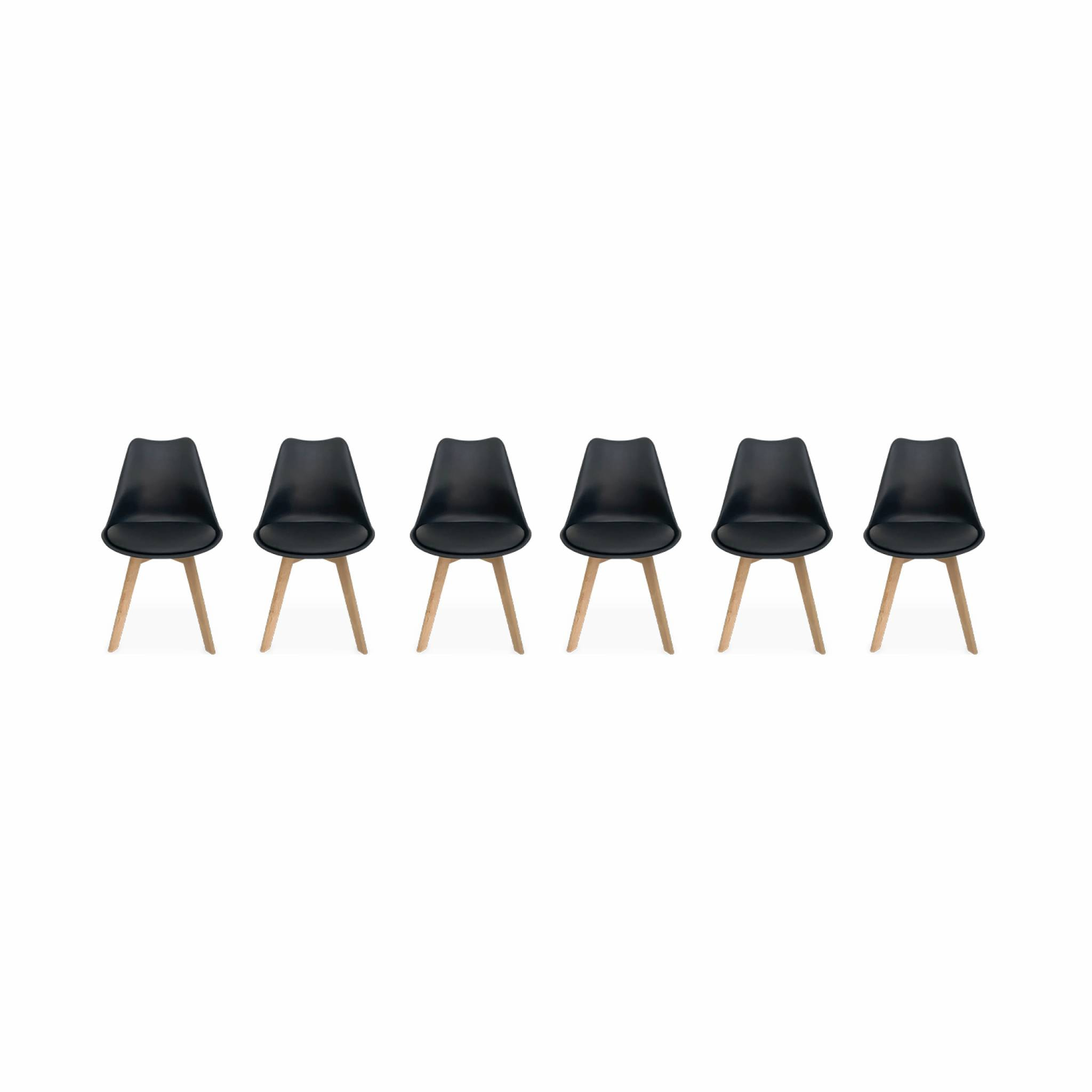 Lot de 6 chaises scandinaves. pieds bois de hêtre. chaises 1 place. noirs