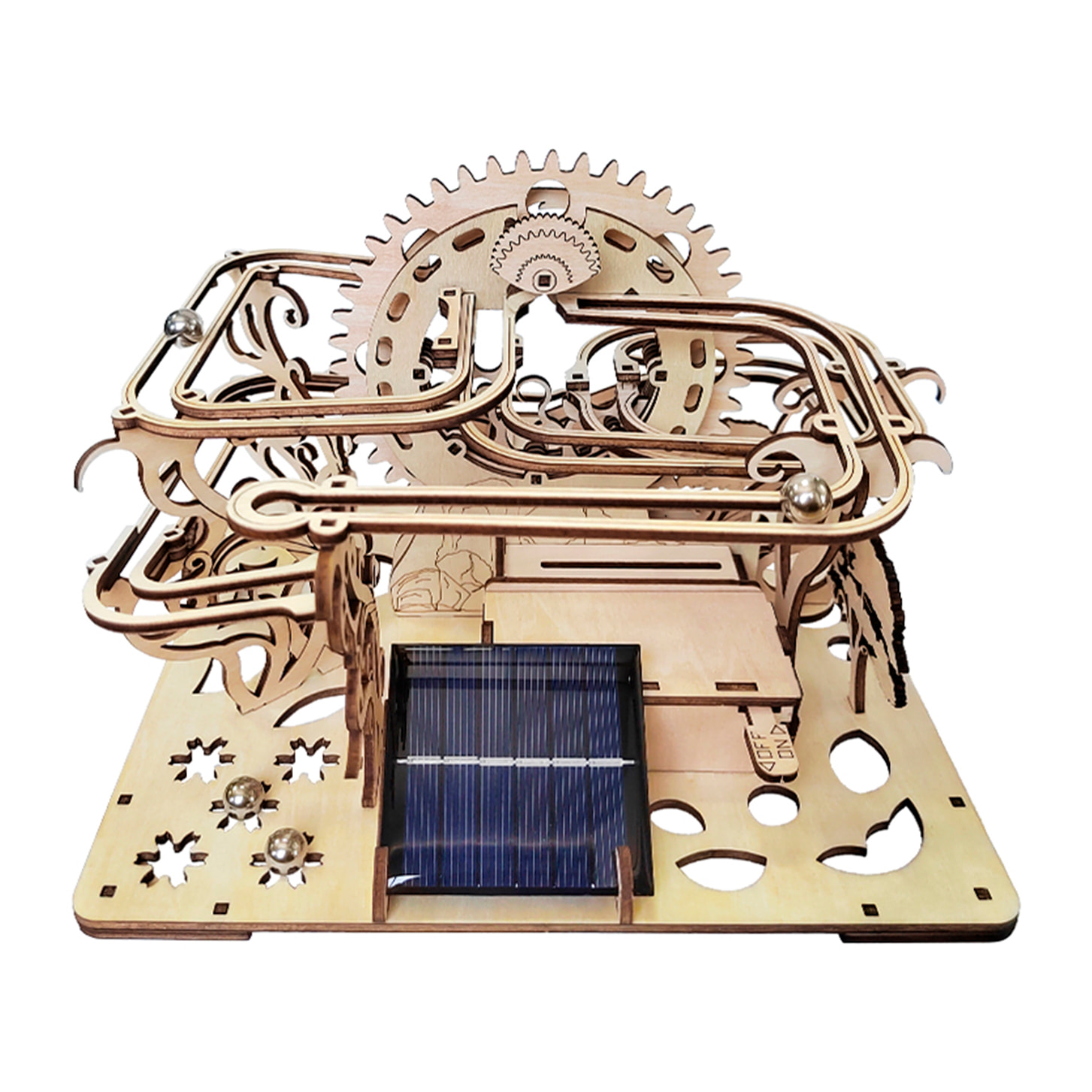 Maqueta de Madera 3D, con movimiento mecánico diseño de laberinto de bolas con panel Solar.