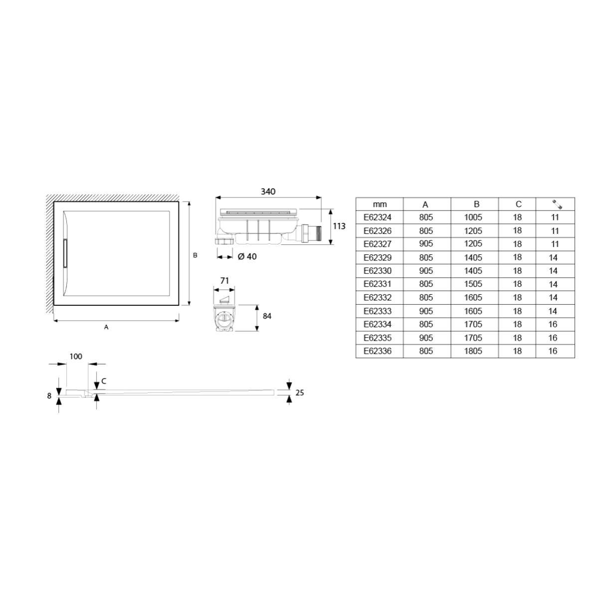 Receveur de douche antidérapant Flight Pure extra-plat, sans ressaut 170 x 80, rectangle