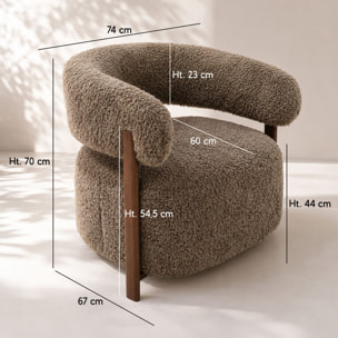 Fauteuil arrondi en tissu chenille effet fourrure latte NOUBIA
