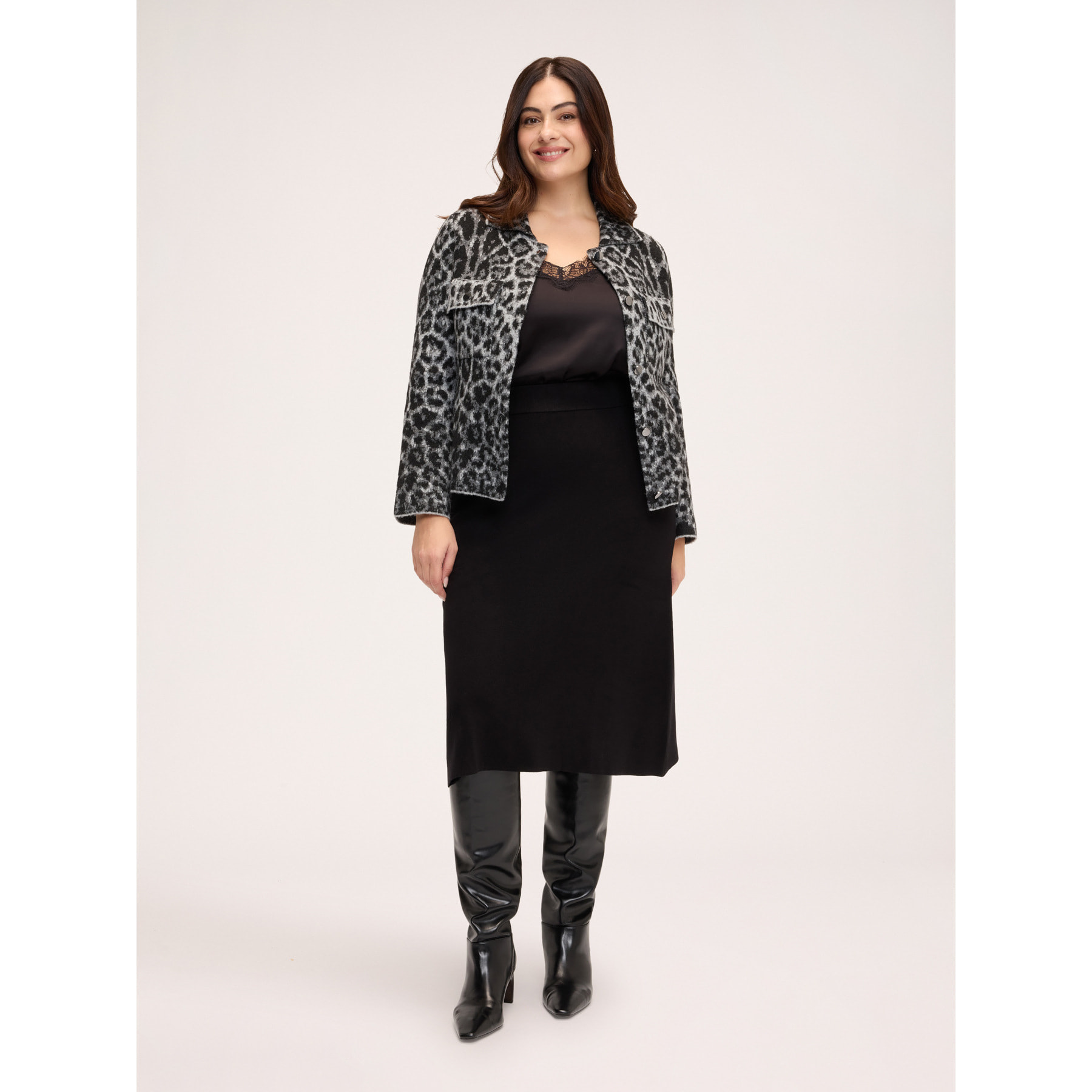 Fiorella Rubino - Gonna linea ad "a" in maglia fine - Nero