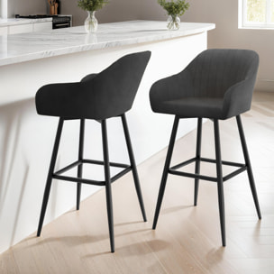 Tabourets de bar Ariana avec accoudoirs en velours - Gris