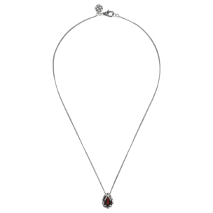 Collana con Catena Ritorta e Pendente a Goccia in Pietra Naturale Granato Rosso