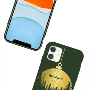 Coque iPhone 11 Silicone Liquide Douce vert kaki Boule à Sapin Doré La Coque Francaise.