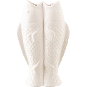 J-Line Vase 2 Poissons - grès - blanc