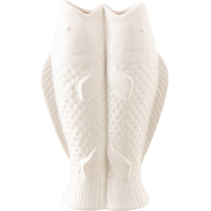 J-Line Vase 2 Poissons - grès - blanc