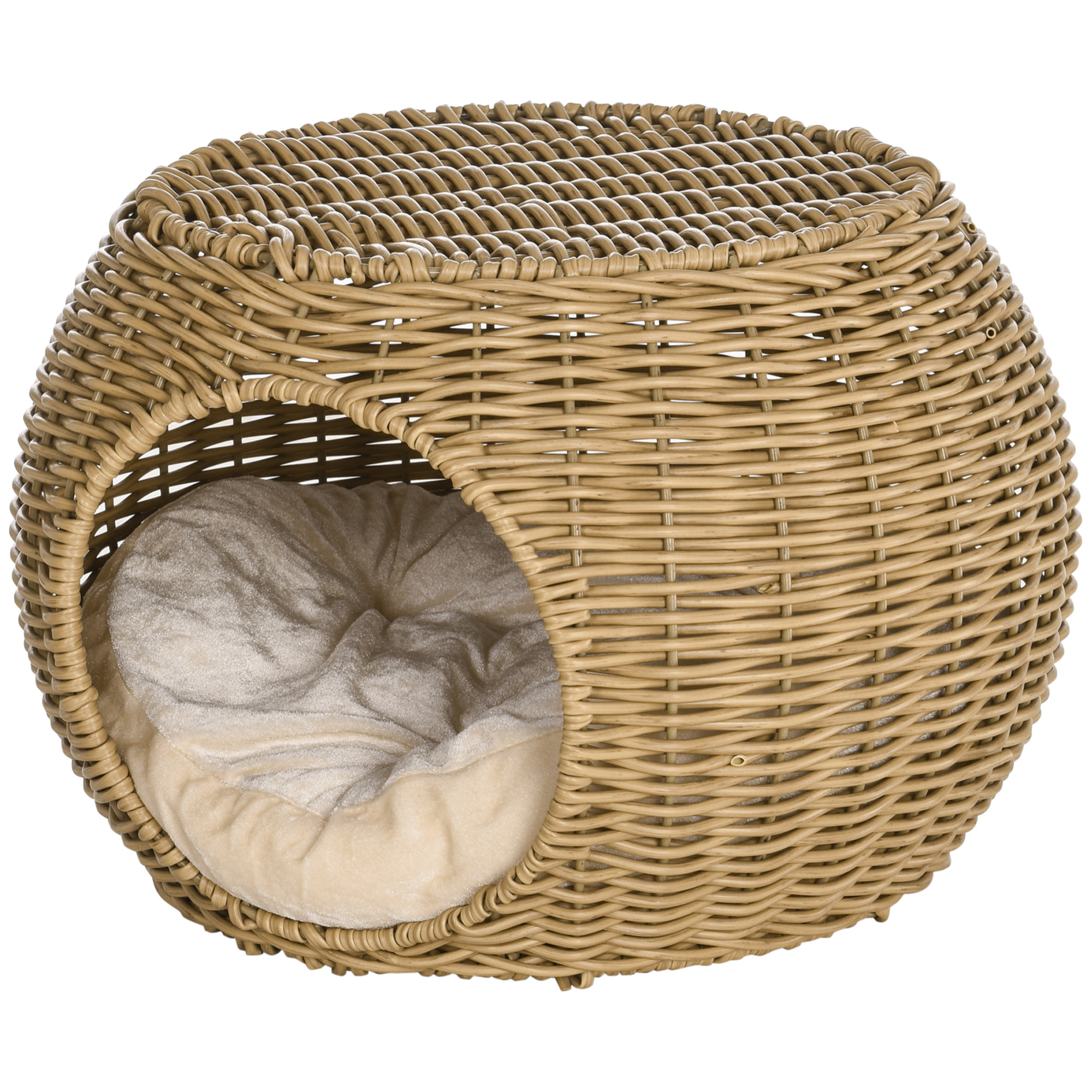Panier chat lit chat cosy grand confort dim. Ø 40 x 30H cm coussin moelleux inclus polyester résine beige
