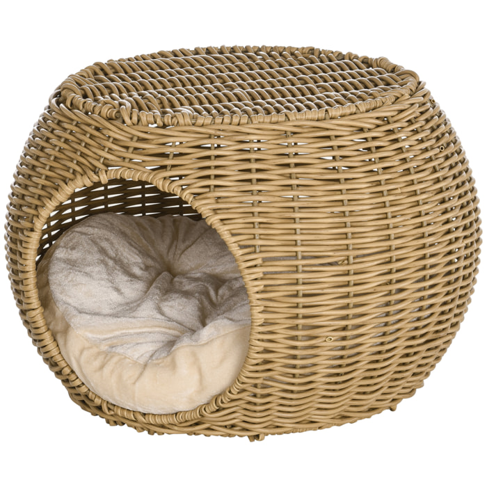 Panier chat lit chat cosy grand confort dim. Ø 40 x 30H cm coussin moelleux inclus polyester résine beige