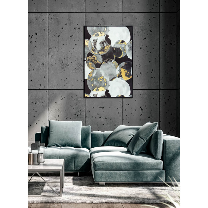 Cuadro Bérgamo poliéster círculos negro-blanco-dorado 92x62x4 cm