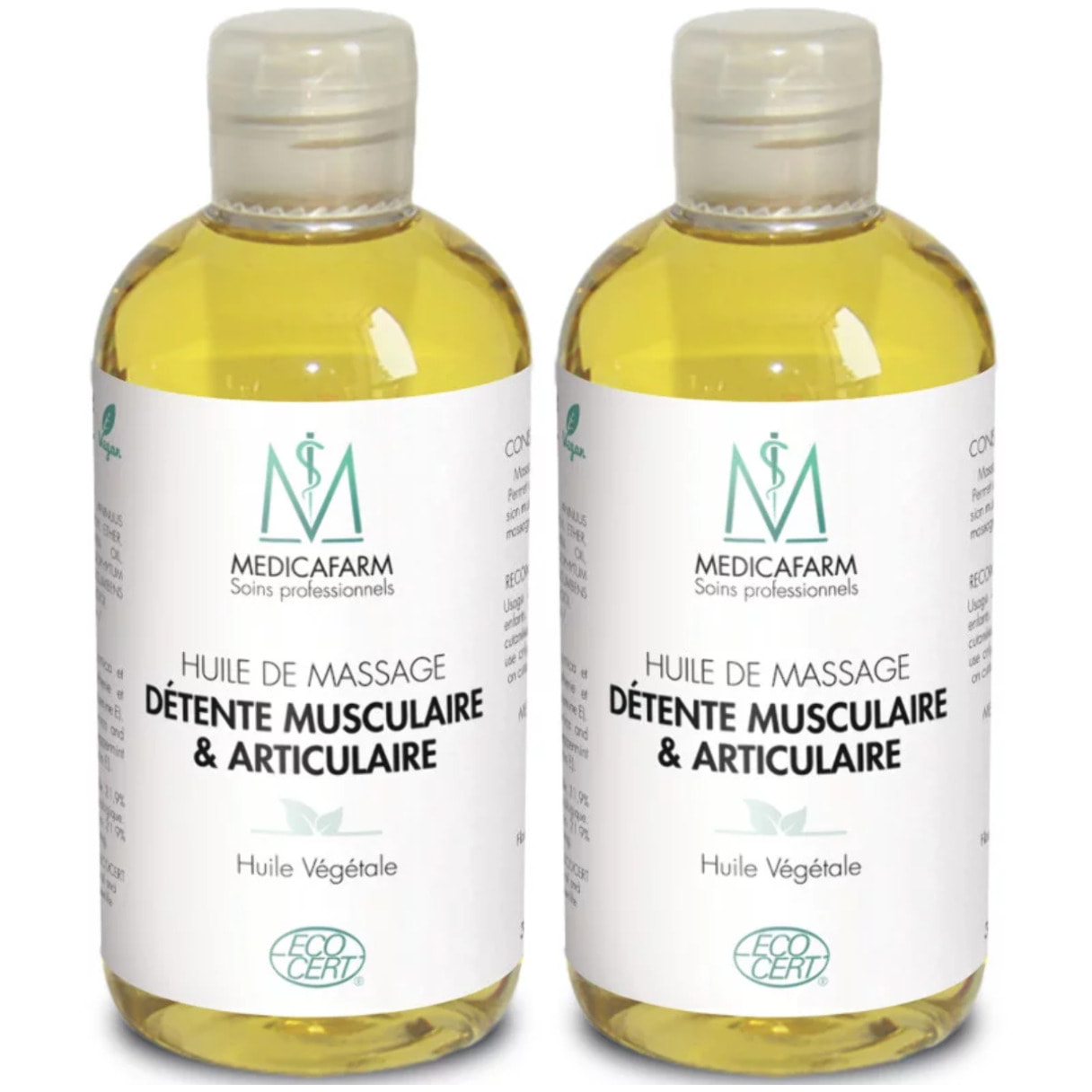 MEDICAFARM - Huile de massage détente musculaire & Articulaire - Contribue à soulager les douleurs articulaires & musculaires - Certifiée ECOCERT - Lot de 2 flacons de 250 ml