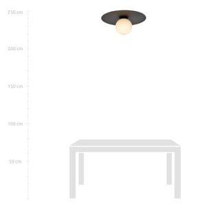 Lampada a sospensione Solar con base in acciaio nero e vetro opalino
