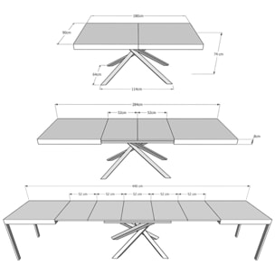 Table extensible 90x180/440 cm Karida frêne blanc pieds blanc