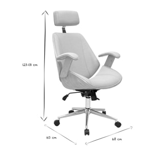 Fauteuil de bureau de direction design en tissu gris, bois clair et acier chromé MUSK