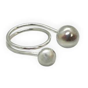 Anillo doble Bola latón espiral plata 10µ