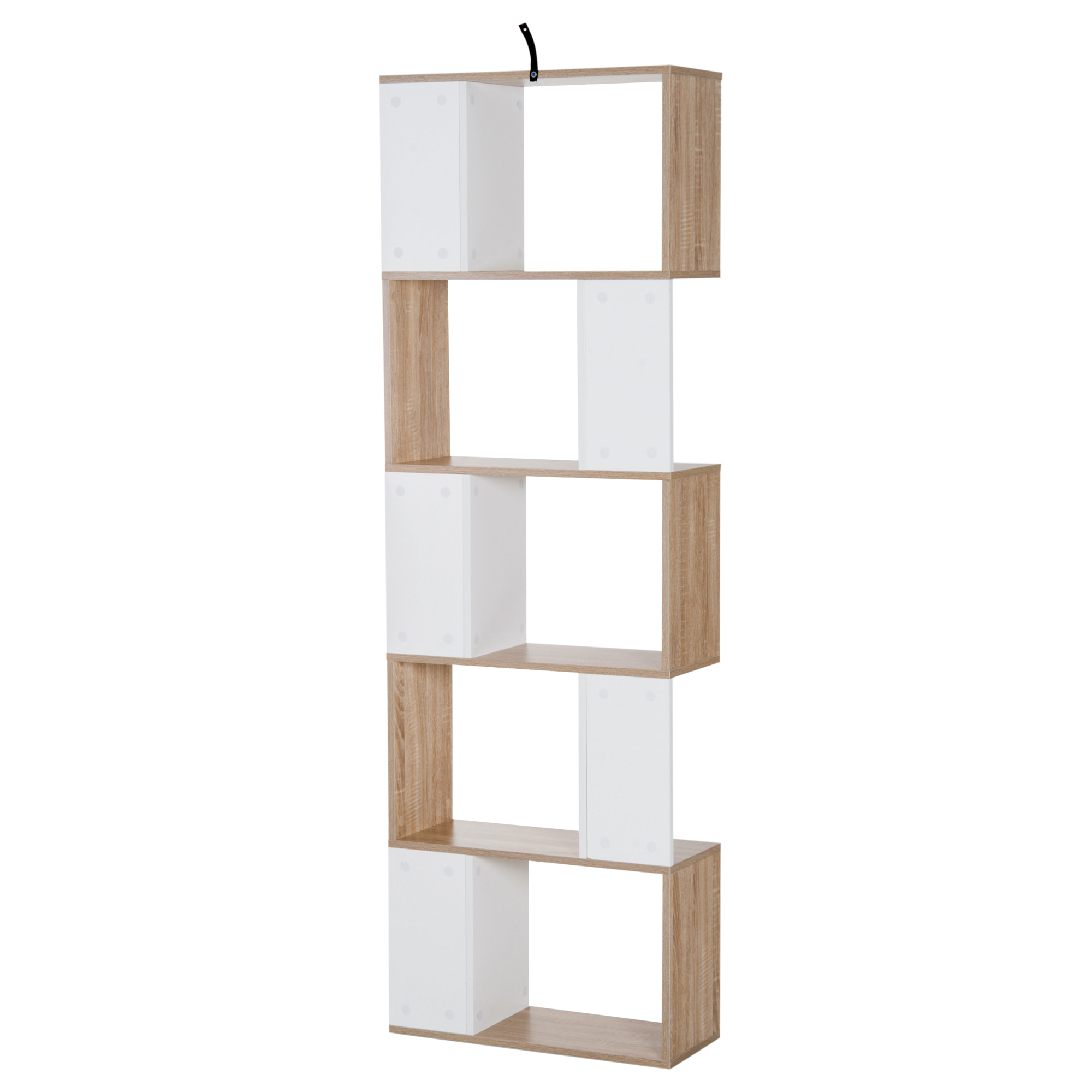 Bibliothèque étagère meuble de rangement design contemporain en S 5 étagères 60L x 24l x 185H cm effet chêne blanc