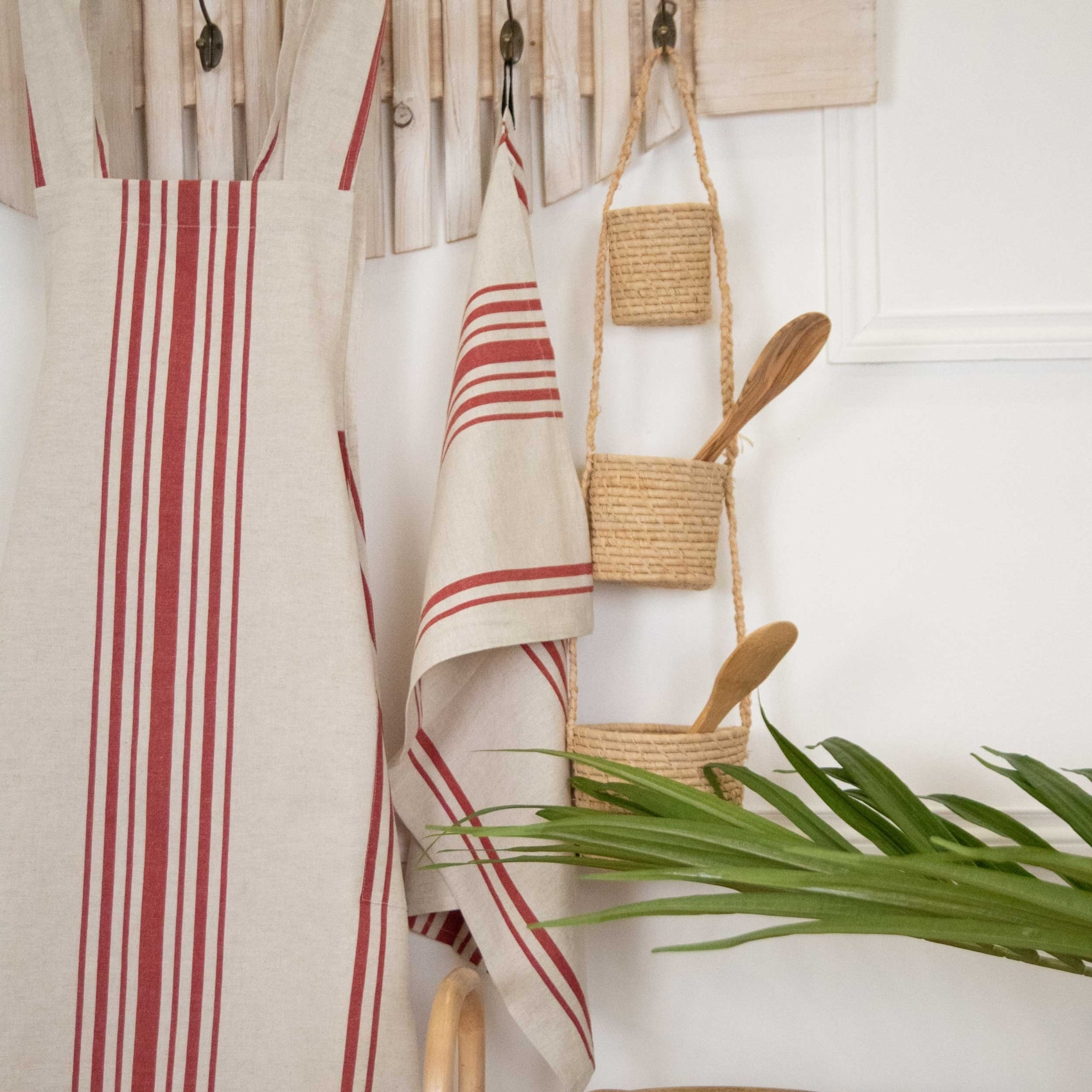 Torchon de cuisine polylin à rayures - Rouge