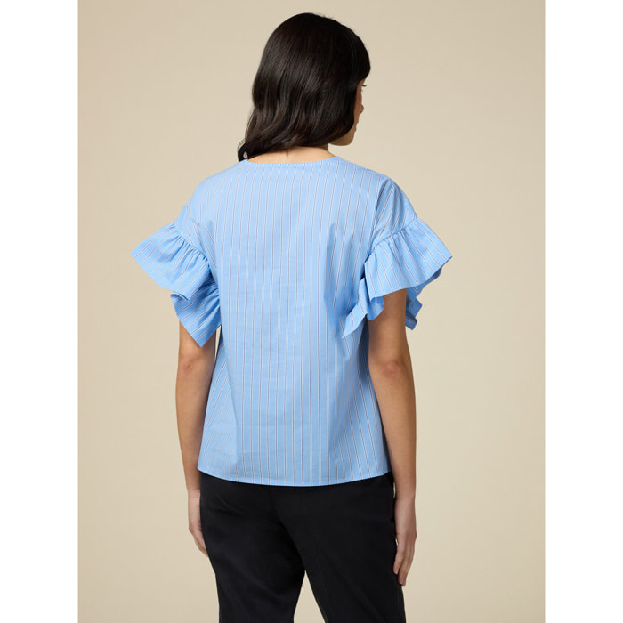 Oltre - Blusa in popeline a righe - Azzurro