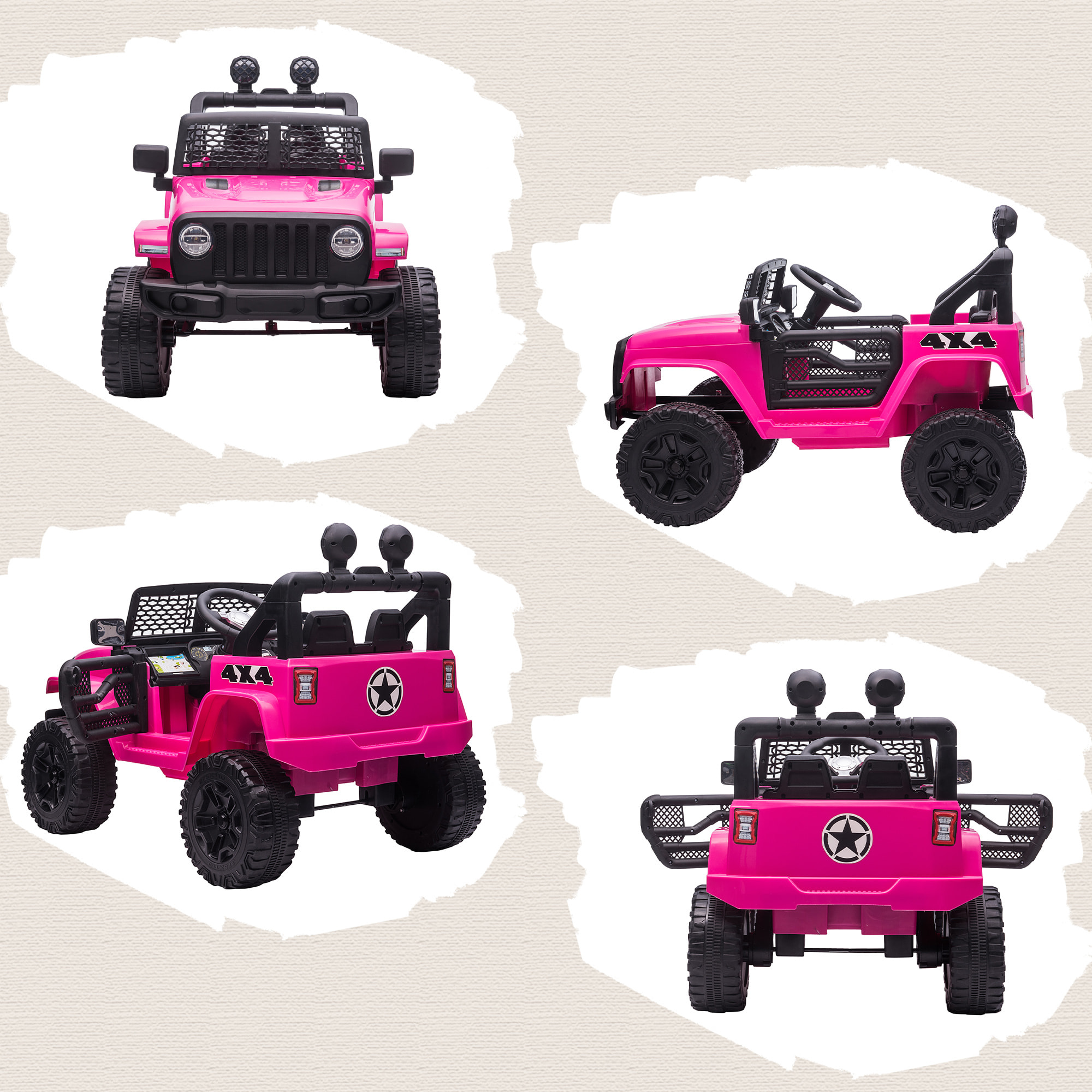 Voiture 4x4 électrique enfant 12 V 5 Km/h max. télécommande incluse effets lumineux sonores lecteur MP3 USB rose