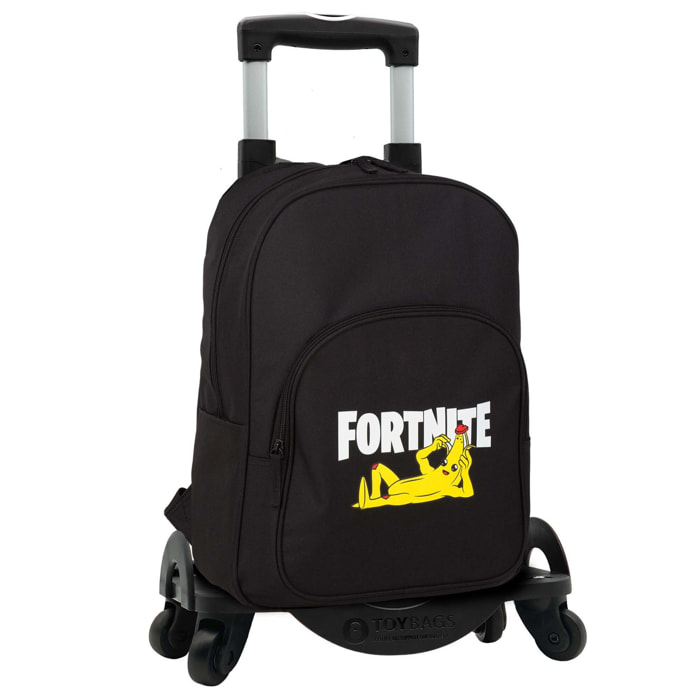 Fornite Crazy Banana mochila Americano con compartimento portalaptop + carro con protección lateral y stoper frontal, 4 ruedas multidireccionales.