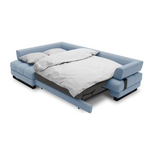 Canapé d'angle gauche convertible avec coffre de rangement "Clinton" 5 places en tissu structurel bleu