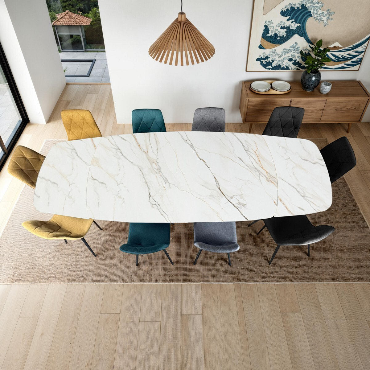 Table à manger extensible Tomasucci CLEFT EVO, en céramique, marbre onyx, platine, 200/250/300 × 100 × 76,5 cm