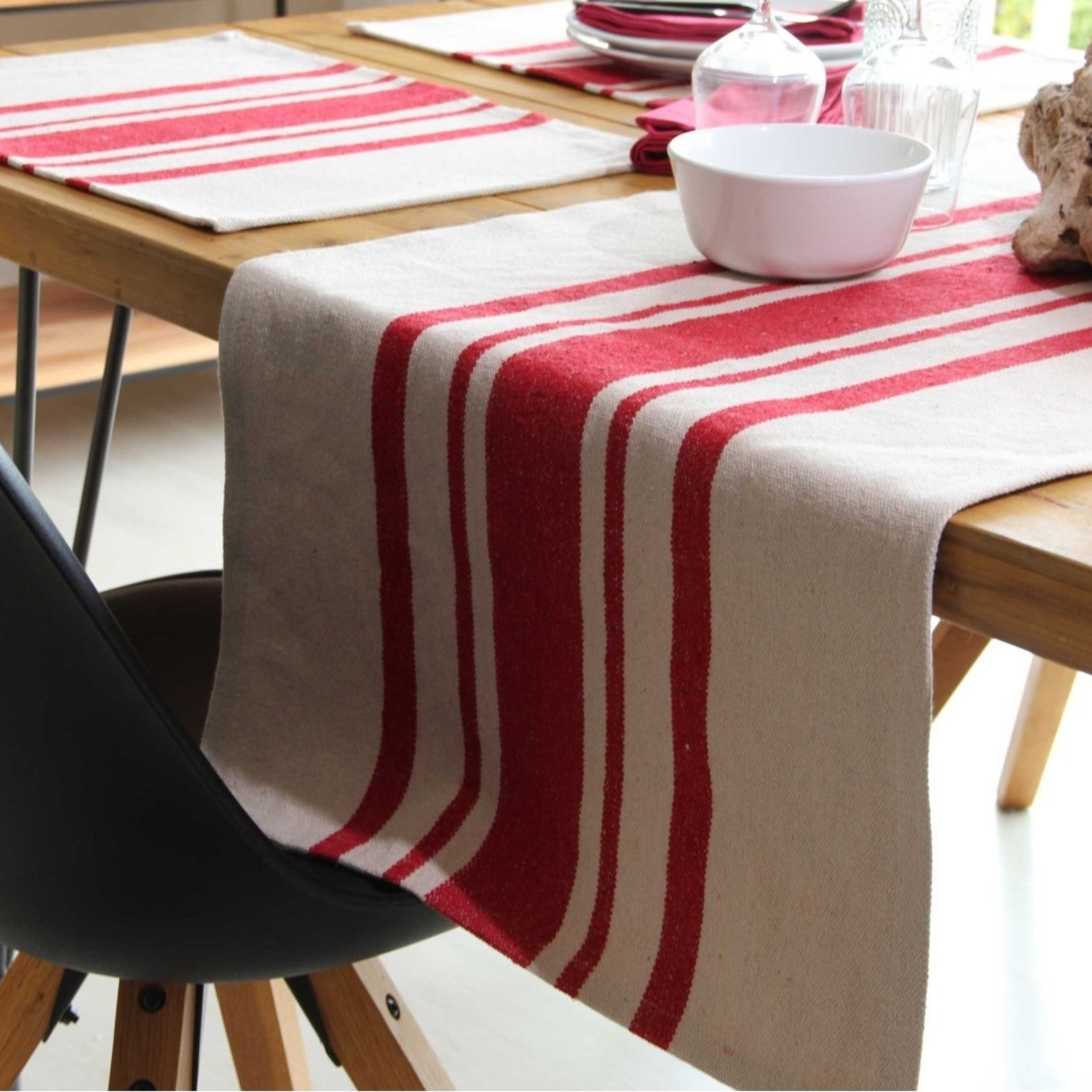 Chemin de table coton épais Rustique - Rouge