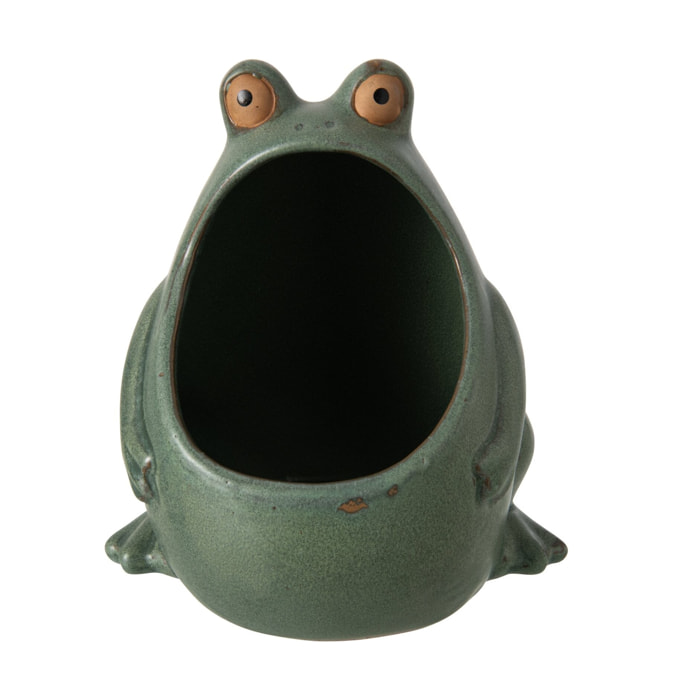 J-Line Cache-pot grenouille - grès - gris vert - large
