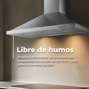 EVVO Campana Extractora CE25 Pyramid, Ancho 90 cm, Inox, 350 m³/h, 3 Velocidades, Luz LED, Filtro Carbón Activo, Acabado Inox, Eficiencia Energetica B