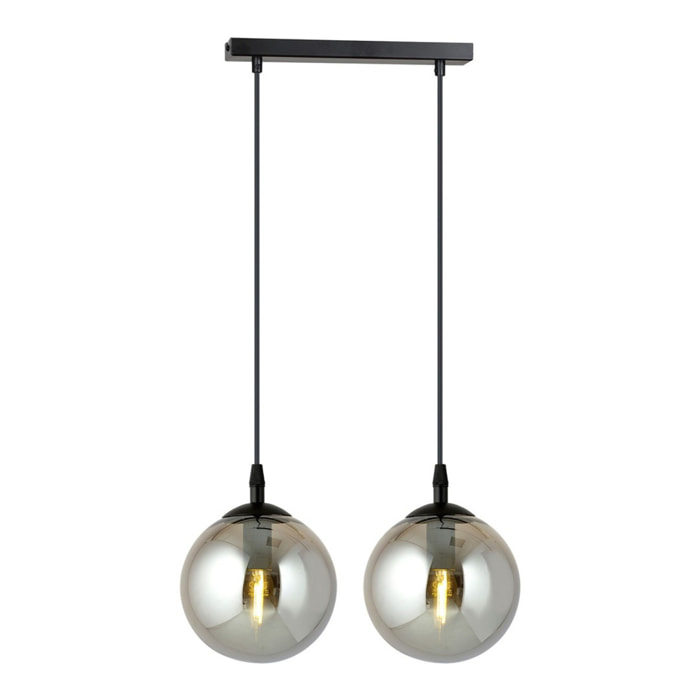 Lampada a sospensione Cosmo in acciaio nero con sfere in vetro grafite