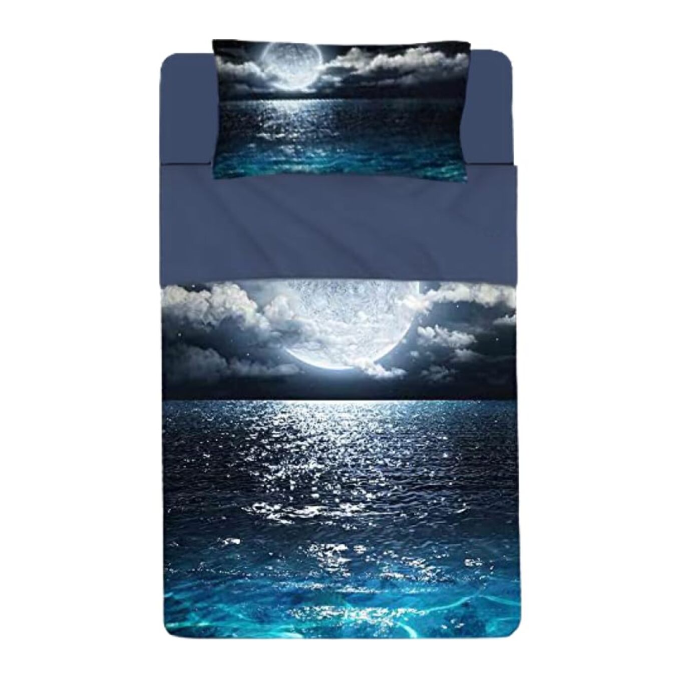 INTRECCI Set Lenzuola Una Piazza e Mezza in Cotone, Stampa Alta Qualità, Lenzuolo Sotto + Lenzuolo Sopra + 1 Federa, Comfort, per Pelli Sensibili, non Stringe in Lavatrice. Fantasia: Sea Moon
