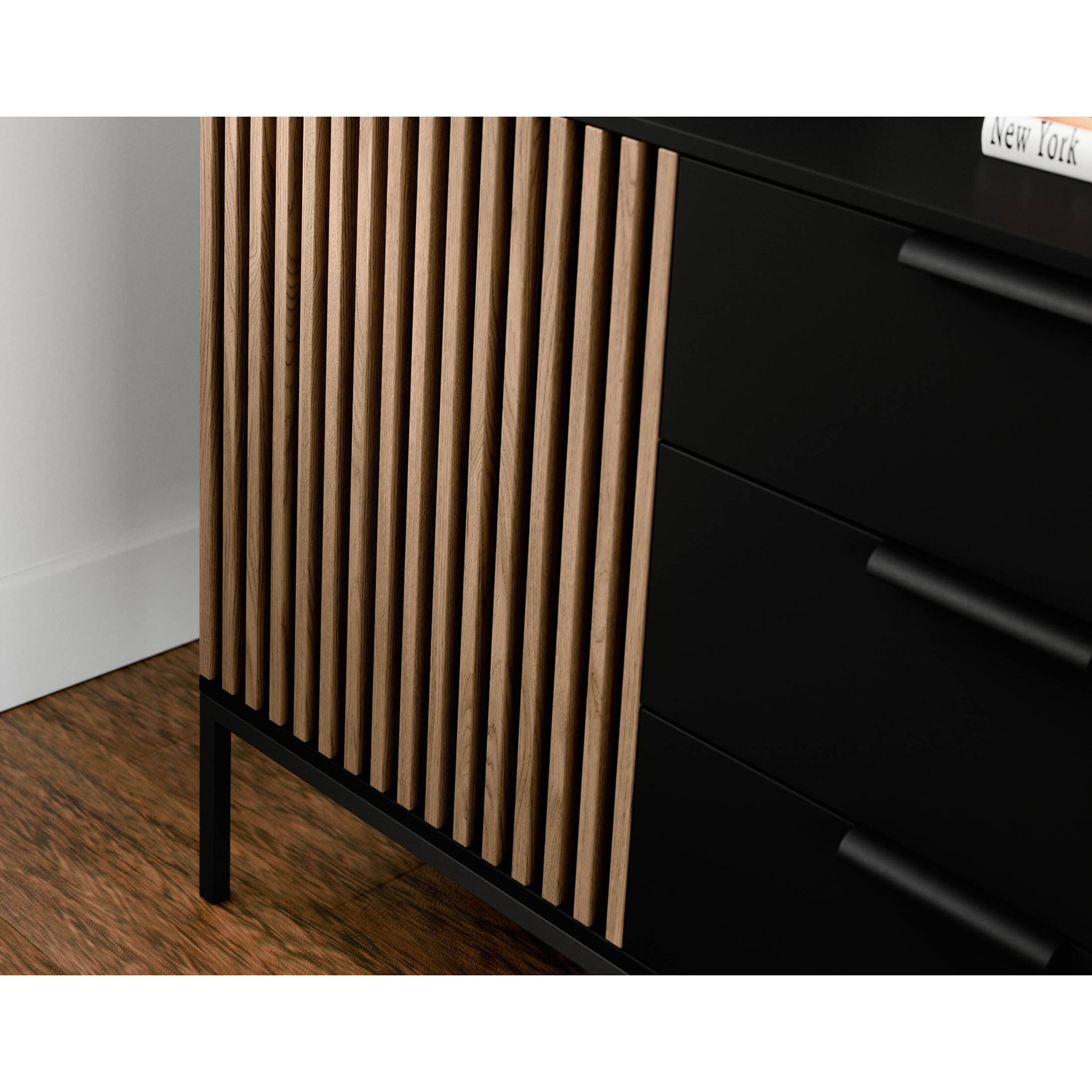 Savanna - buffet bas - effet bois et noir - 3 tiroirs et 2 portes - 150 cm - Noir / Bois