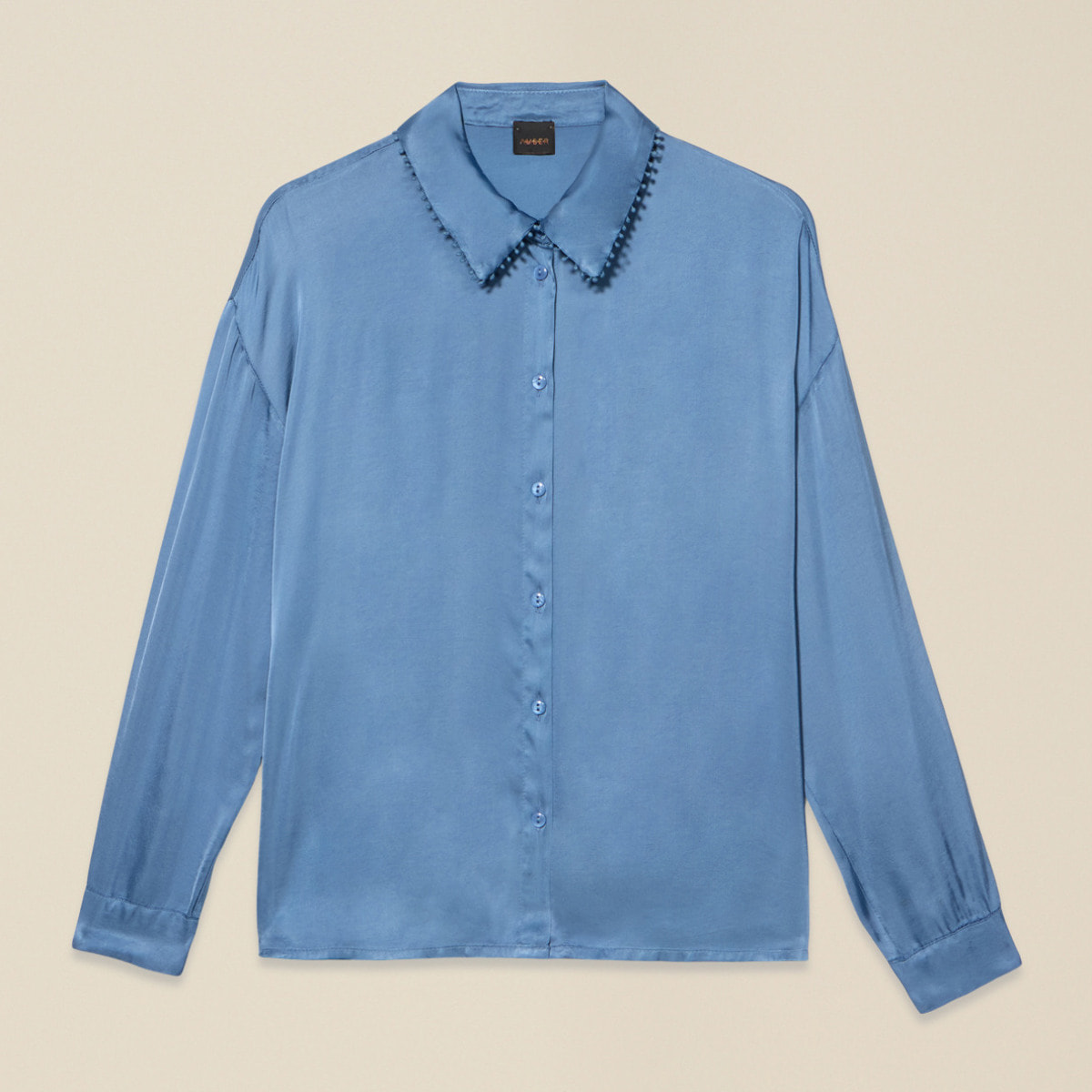 Oltre - Camisa de raso con perfiles decorados - Light - blue