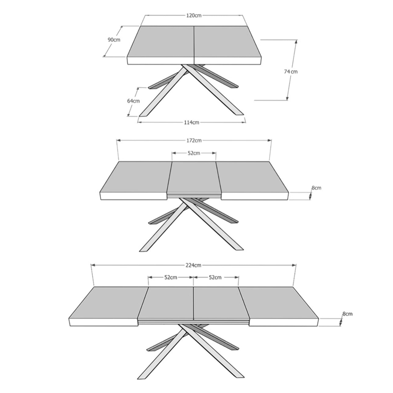 Mesa extensible 80x120/204 cm Karida gris paloma patas blanca