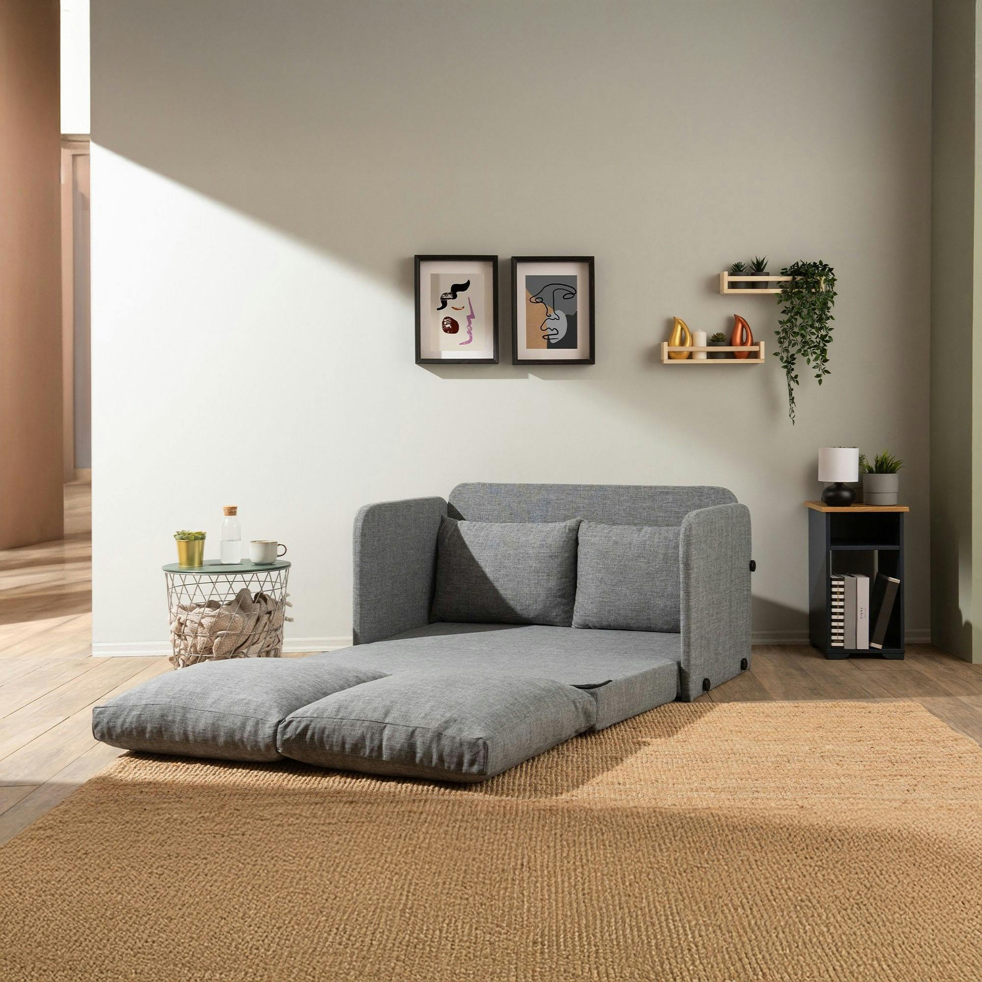 Canapé-lit d'appoint en lin gris chiné, 2 personnes ORURO