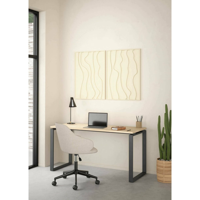 Scrivania Arignano, Scrittoio multiuso, Tavolo per ufficio porta PC, Piano di lavoro, 150x60 h76 cm, Rovere e Grigio