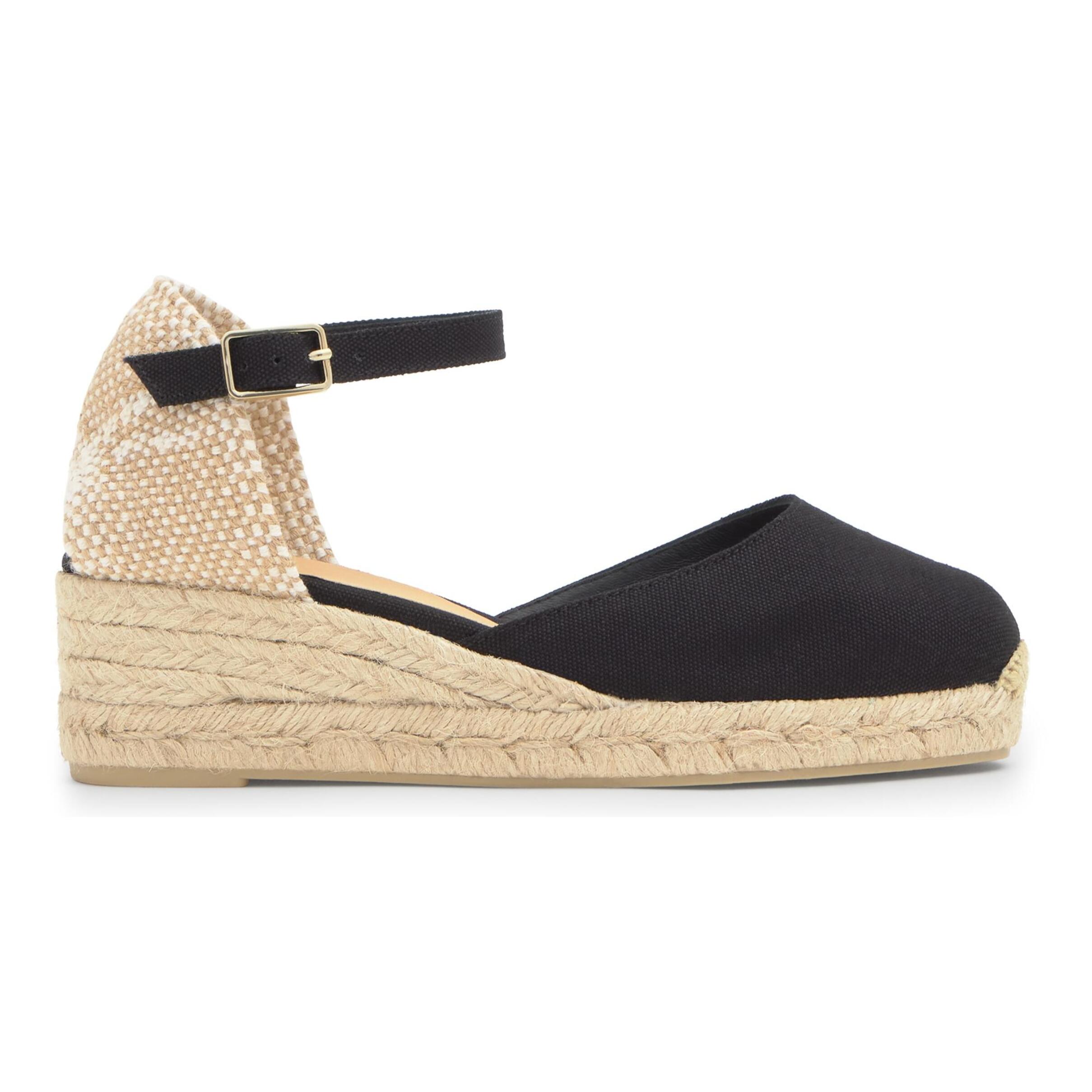 Alpargata de cuña 3 cm en lona de algodón con pulsera y hebilla